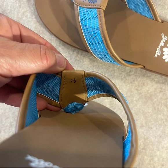 Yellow Box Blue Tan Woven Flip Flop Sandals Women’s Size 7.5 - Picture 5 of 9